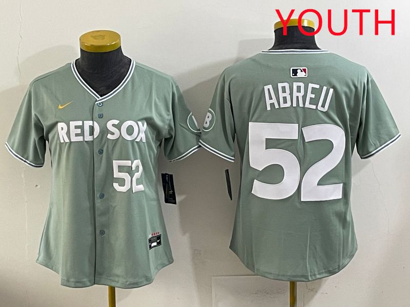 Youth 2025 Boston Red Sox #52 Abreu Light Green Joint Name Nike MLB Jersey style 3